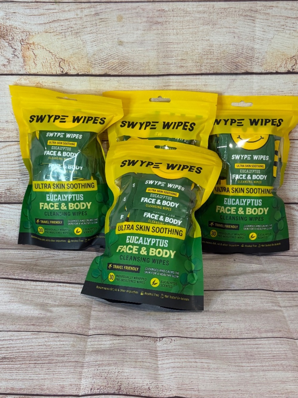 120 X Swype Wipes EUCALYPTUS Face & Body Cleansing Wipes 4X 30 PK